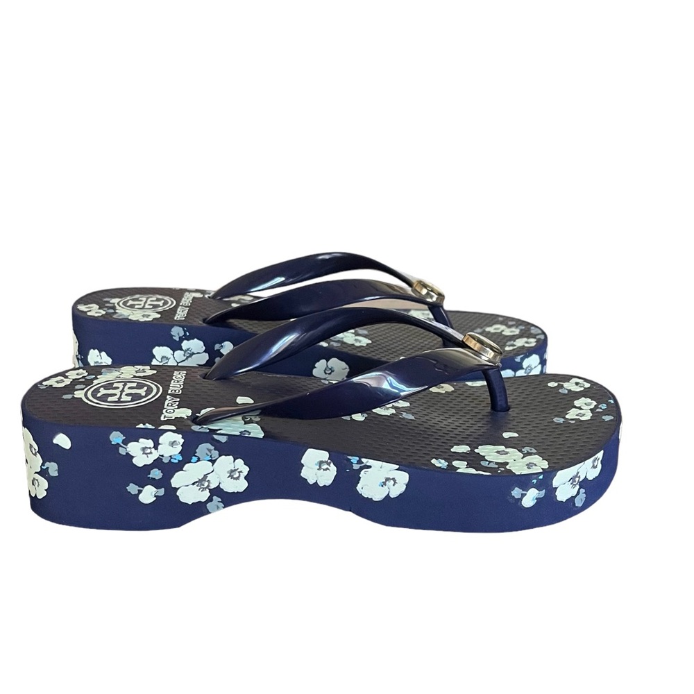 Tory Burch Black Floral Platform Thong Sandals - Picture 4 of 12